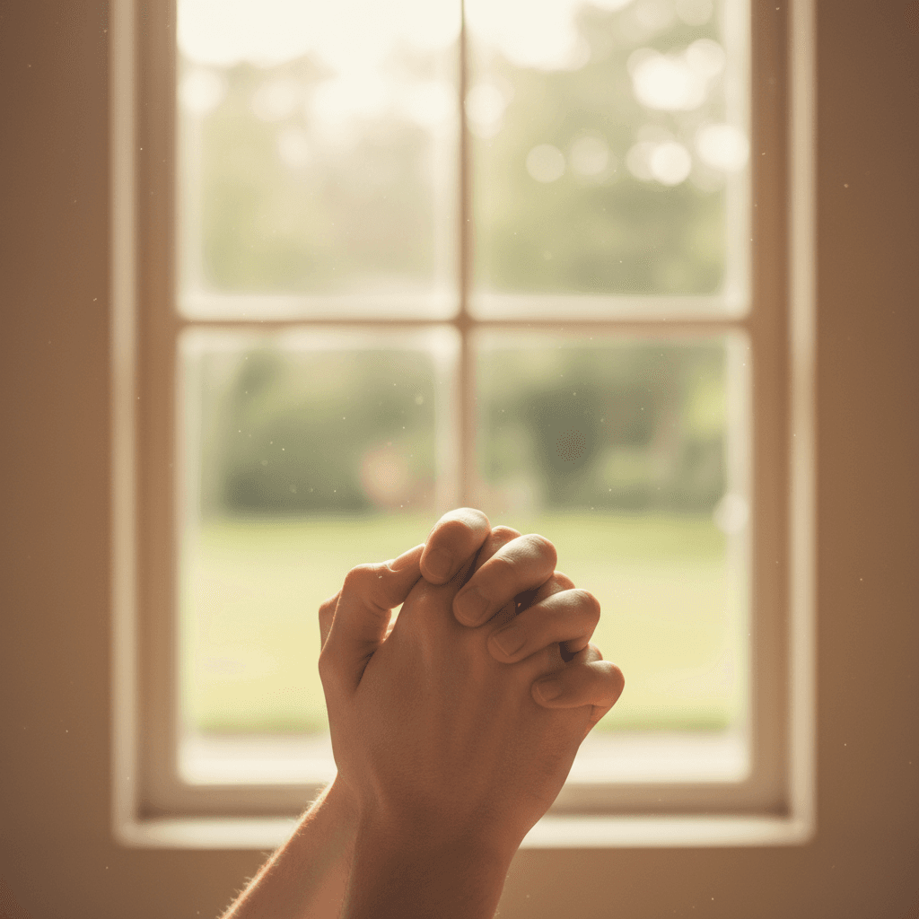 Hands folded in quiet prayer