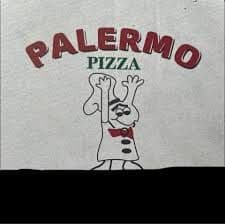 Palermo Pizza logo featuring a cartoon chef with raised hands and a red bowtie.